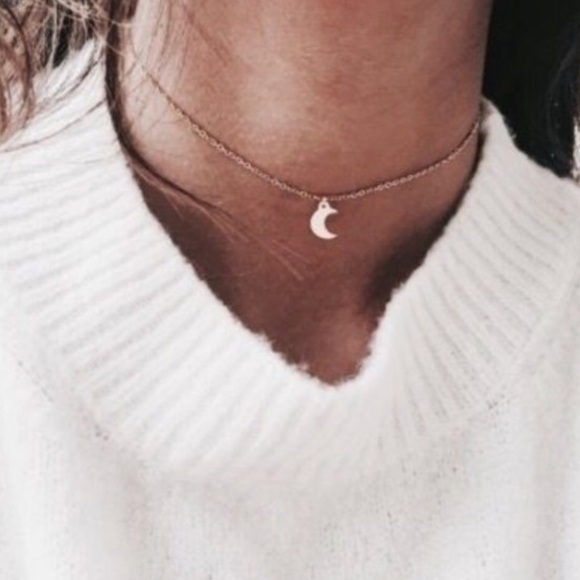 New Moon Crescent Gold Cute Layered Gold Necklace - Picture 2 of 5